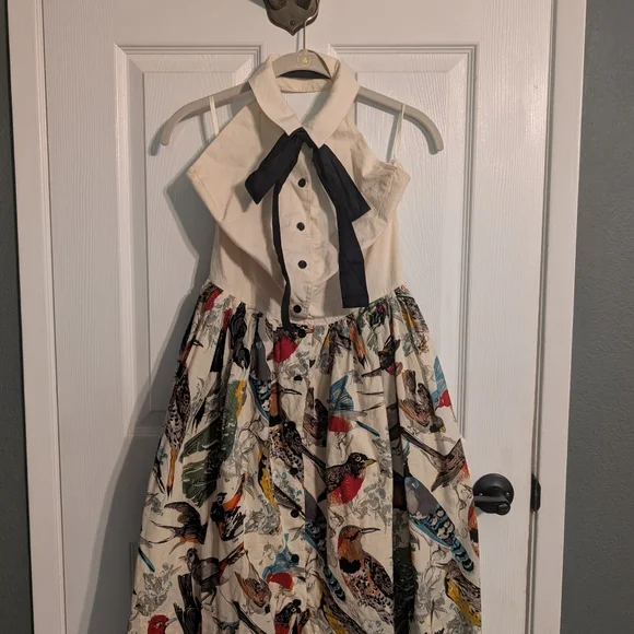 Trashy Diva By Candice Gwinn Birds Of A Feather Halter Bow Retro Dress Modcloth - Picture 3 of 6